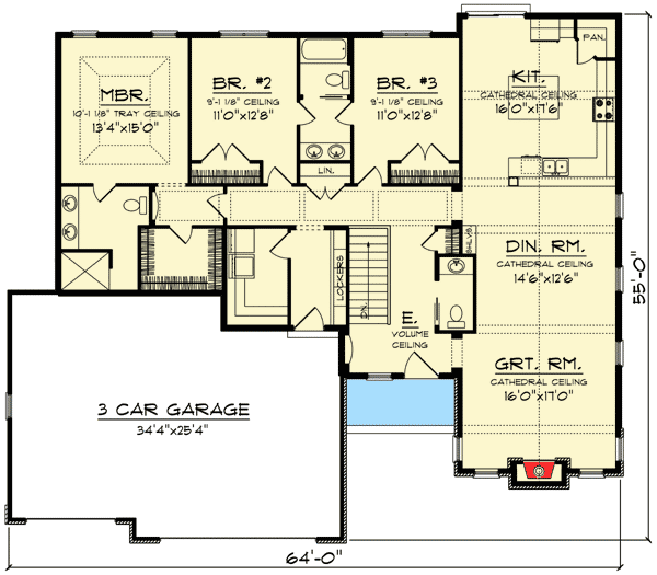 Plan 89940AH: 3 Bed Craftsman House Plan with Vaulted Interior - Floor Plan - Main Level - Craftsman, Northwest, Ranch