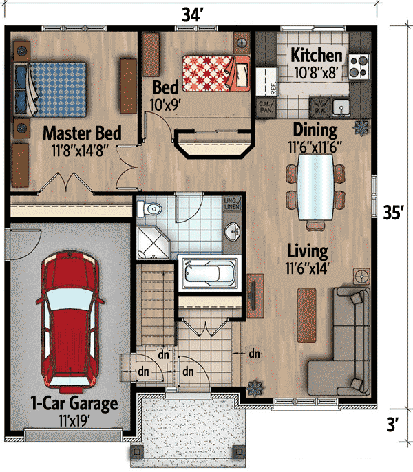 Plan 90268PD: Contemporary Two Bedroom House Plan - Floor Plan - Main Level - Contemporary