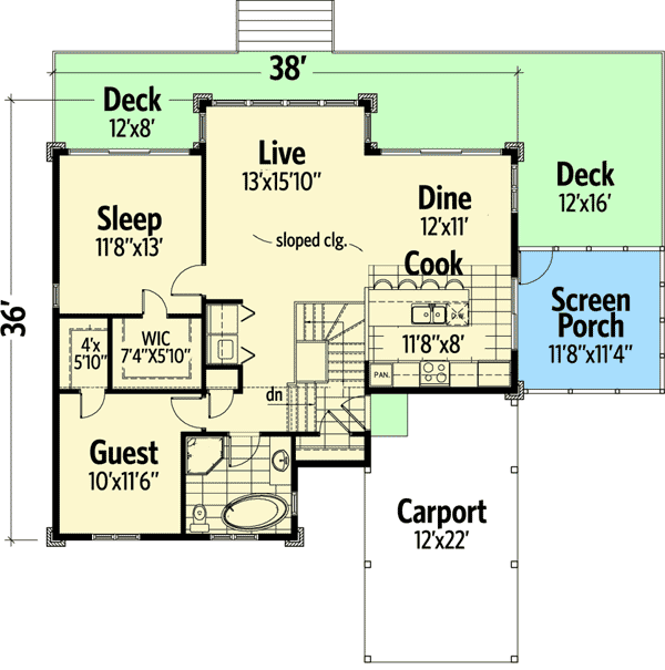 Plan 90271PD: Contemporary Retreat - Floor Plan - Main Level - Contemporary, Mid Century Modern, Modern, Vacation