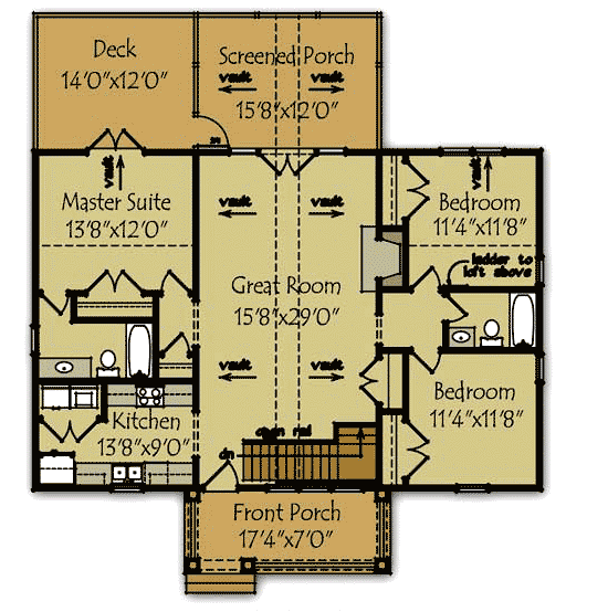 Plan 92308MX: Mountain Cottage with Lower Level - Floor Plan - Main Level - Cabin, Cottage, Mountain, Rustic