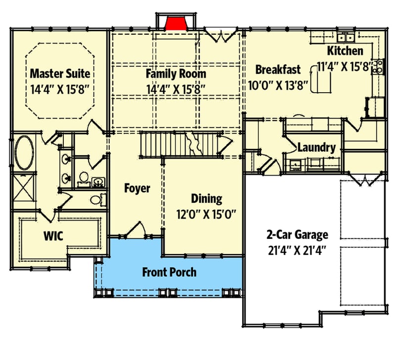 Plan 92313MX: 3 Bed House Plan with Country Kitchen and Optional Finished Lower Level - 2450 Sq Ft - Floor Plan - Main Level - Country, Craftsman, Traditional