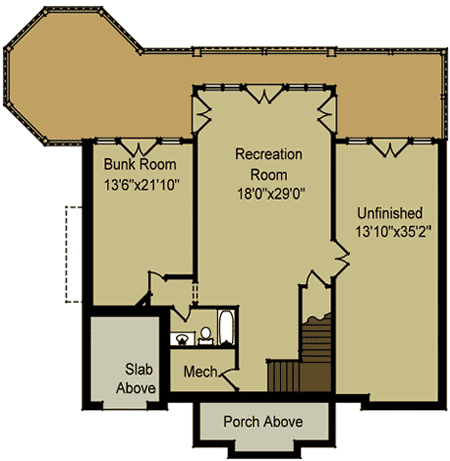Plan 92328MX: Mountain (or Lake) House Plan with Outdoor Fireplace and Vaulted Ceilings - 2401 Sq Ft - Floor Plan - Lower Level - Cabin, Cottage, Country, Craftsman, Mountain, Rustic