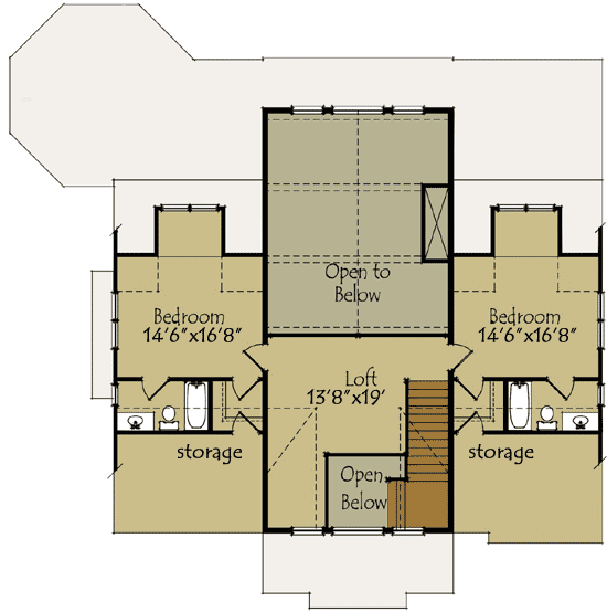 Plan 92350MX: Lake House Plan with Stacked Rear Porches - 2618 Sq Ft - Floor Plan - 2nd Floor - Craftsman, Mountain, Rustic