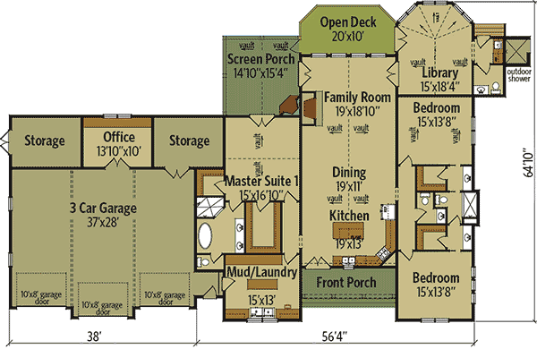 Plan 92373MX: Exclusive 3 Bedroom Mountain Retreat - Floor Plan - Main Level - Craftsman, Mountain, Rustic