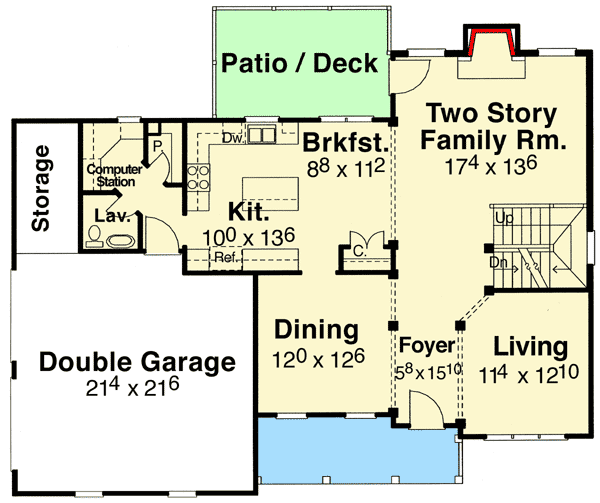 Plan 9253VS: Traditional Home Plan with 2-Story Fireplace Wall - Floor Plan - Main Level - Country, Traditional