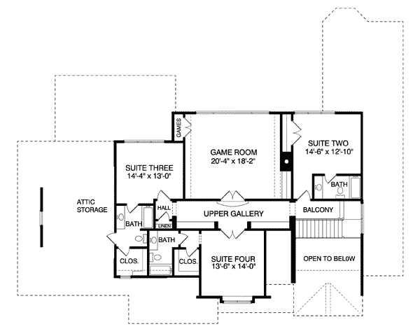 Plan 93016EL: Second Floor Game Room - Floor Plan - 2nd Floor - Shingle, Traditional