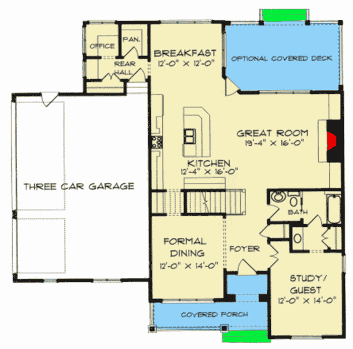 Plan 9302EL: Clipped Gabled Craftsman Home Plan with Upstairs Master Suite - Floor Plan - Main Level - Craftsman, European, Shingle, Tudor