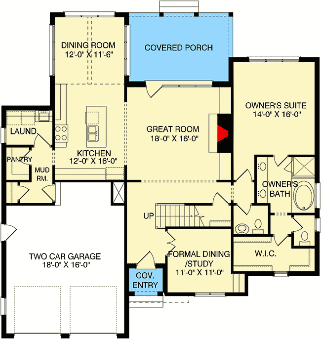 Plan 93026EL: Tudor with Bonus Room - Floor Plan - Main Level - European, French Country, Tudor