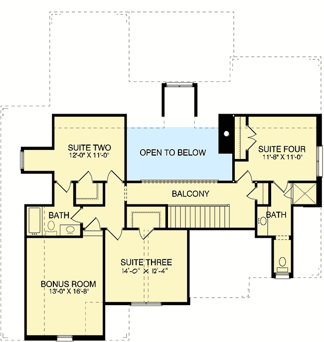 Plan 93026EL: Tudor with Bonus Room - Floor Plan - 2nd Floor - European, French Country, Tudor