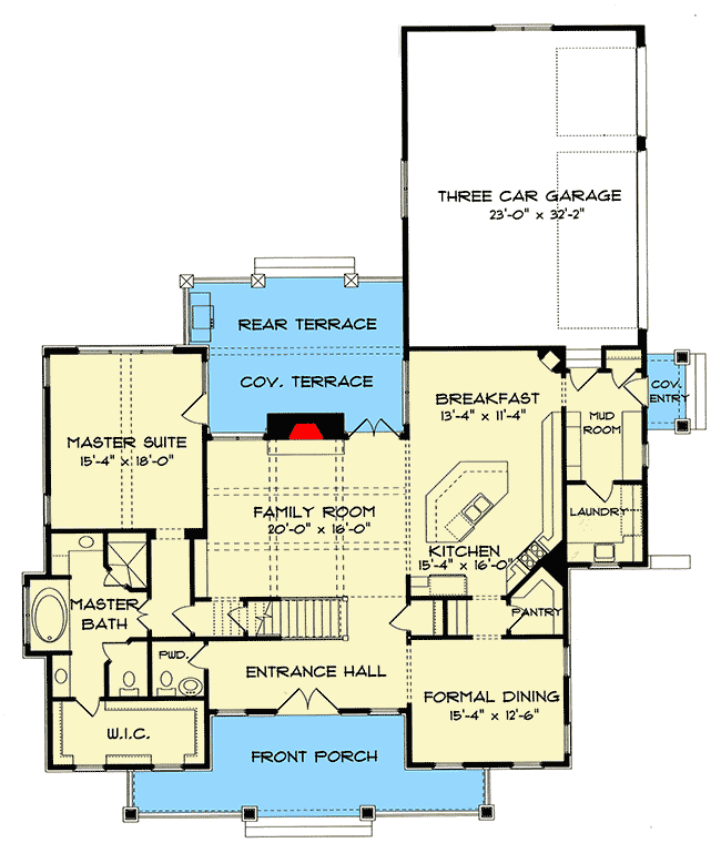 Plan 9305EL: Charming Craftsman House Plan with 3 car garage - Floor Plan - Main Level - Craftsman, Northwest