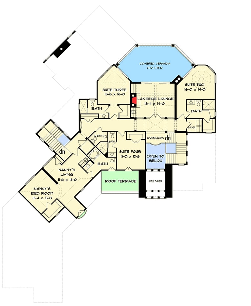 Plan 93091EL: Striking Mediterranean Mansion - Floor Plan - 2nd Floor - Florida-Style, Mediterranean, Spanish