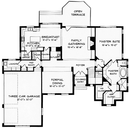 Plan 9317EL: Tradition at its Best - Floor Plan - Main Level - European, French Country, Southern