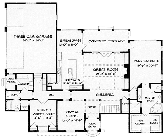 Plan 9319EL: French Country House Plan with 2 Bonus Rooms - Floor Plan - Main Level - European, French Country, Tudor