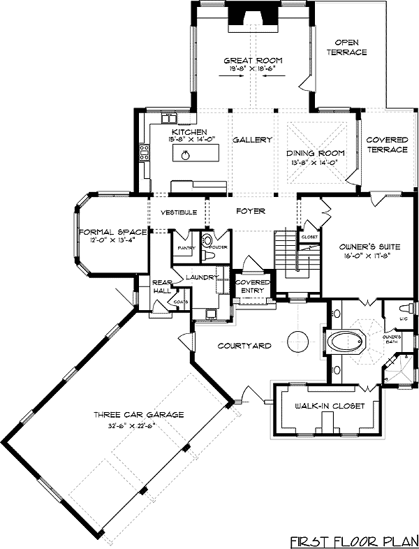 Plan 9369EL: A Touch of Tudor - Floor Plan - Main Level - European, Tudor