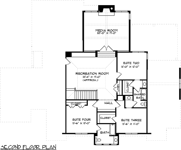 Plan 9373EL: A Touch of Tudor - Floor Plan - 2nd Floor - European, Tudor