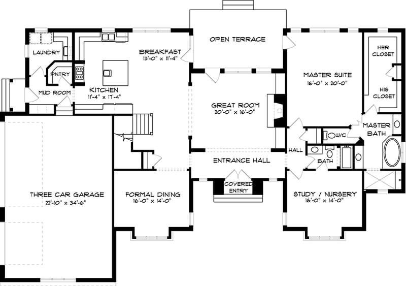 Plan 9377EL: A Touch of Tudor - Floor Plan - Main Level - European, Tudor