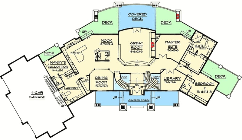 Plan 9500RW: Luxurious Craftsman Detailing - Floor Plan - Main Level - Craftsman, Mountain, Rustic