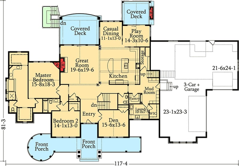 Plan 95007RW: Five Bedroom Craftsman Home Plan - Floor Plan - Main Level - Craftsman, Mountain, Northwest, Rustic