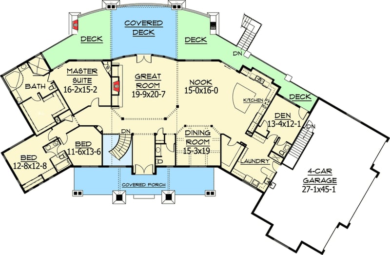 Plan 95009RW: Variation On A Mountain Masterpiece - Floor Plan - Main Level - Craftsman, Mountain, Rustic, Vacation