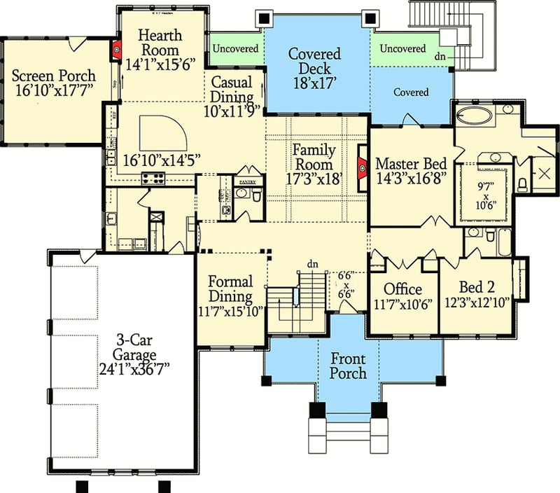 Plan 95013RW: Luxurious Prairie Style Home Plan - Floor Plan - Main Level - Contemporary, Prairie, Rustic