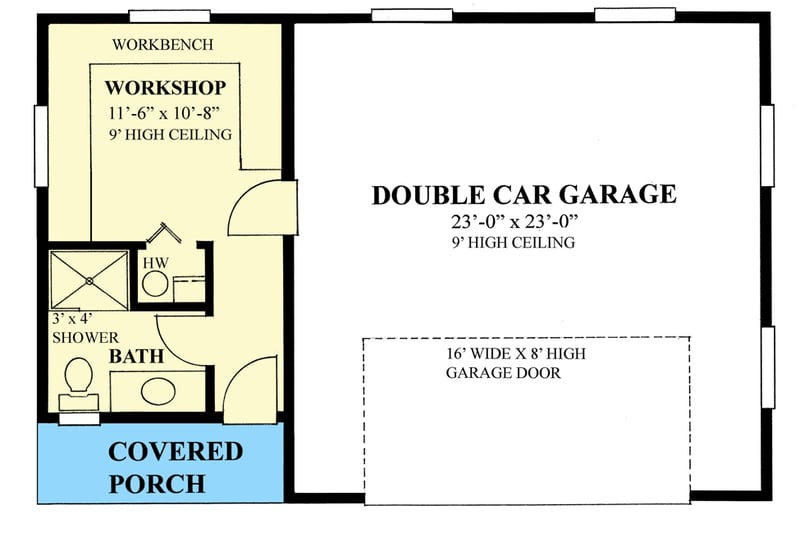 Plan 9830SW: 2 Car Garage With Workshop - Floor Plan - Main Level - Rustic, Traditional