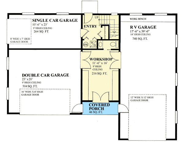 Plan 9832SW: RV Garage Plan With Shed Dormer - Floor Plan - Main Level - Carriage