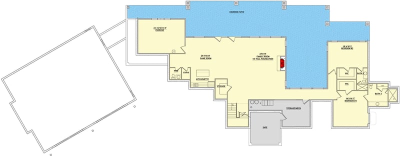 Plan 849067PGE: Mountain Farmhouse House Plan with 3 Beds, 4 Baths, and Wrap-Around Porch - Floor Plan - Lower Level - Country, Farmhouse, Mountain, New American, Rustic