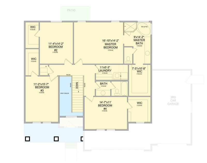 Plan 849072PGE: Traditional House Plan with 4 Bedrooms and Home Office - Floor Plan - 2nd Floor - Coastal, Country, Craftsman, Farmhouse, Traditional