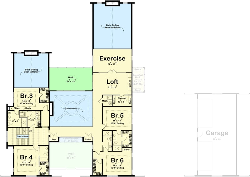 Plan 623635DJ: Grand Coastal Contemporary House Plan with 6 Bedrooms and Two-Story Great Room - Floor Plan - 2nd Level - Coastal Contemporary, Contemporary, European, Florida-Style, Modern