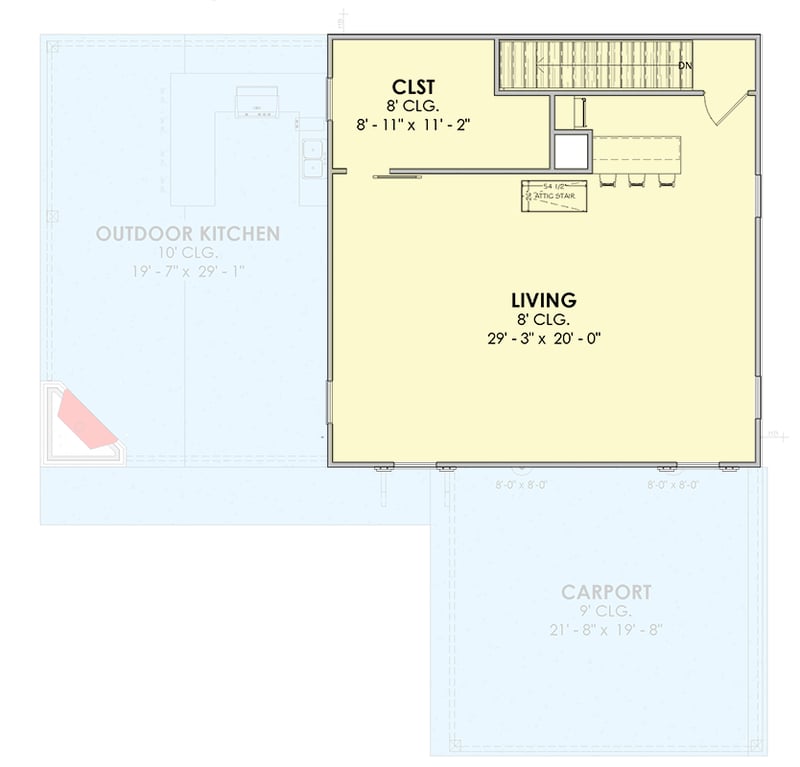 Plan 185036PHD: Charming 848 sq ft Country Plan with an Outdoor Kitchen and Carport - Floor Plan -  - Traditional