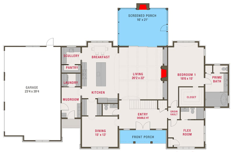 Plan 50246PH: Transitional House Plan with 5 Bedrooms and 3-Car Garage - Floor Plan - Main Level - Contemporary, New American, Scandinavian, Transitional