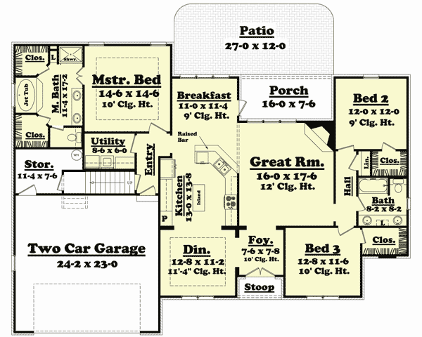 Plan 11743HZ: Packed with Features - Floor Plan - Main Level - Acadian, European, French Country, Louisiana-Style