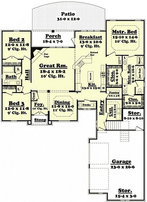 Plan 11746HZ: French Country Details - Floor Plan - Main Level - Acadian, European, French Country, Louisiana-Style
