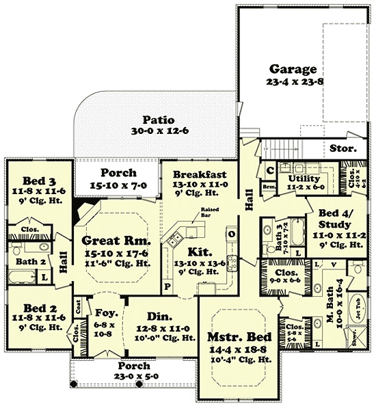 Plan 11748HZ: Everything You Could Ask For - Floor Plan - Main Level - Acadian, European, French Country, Louisiana-Style, Southern