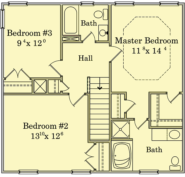 Plan 11909LW: Two-Story House Plan with Quaint Covered Porch - 1386 Sq Ft - Floor Plan - 2nd Floor - Traditional