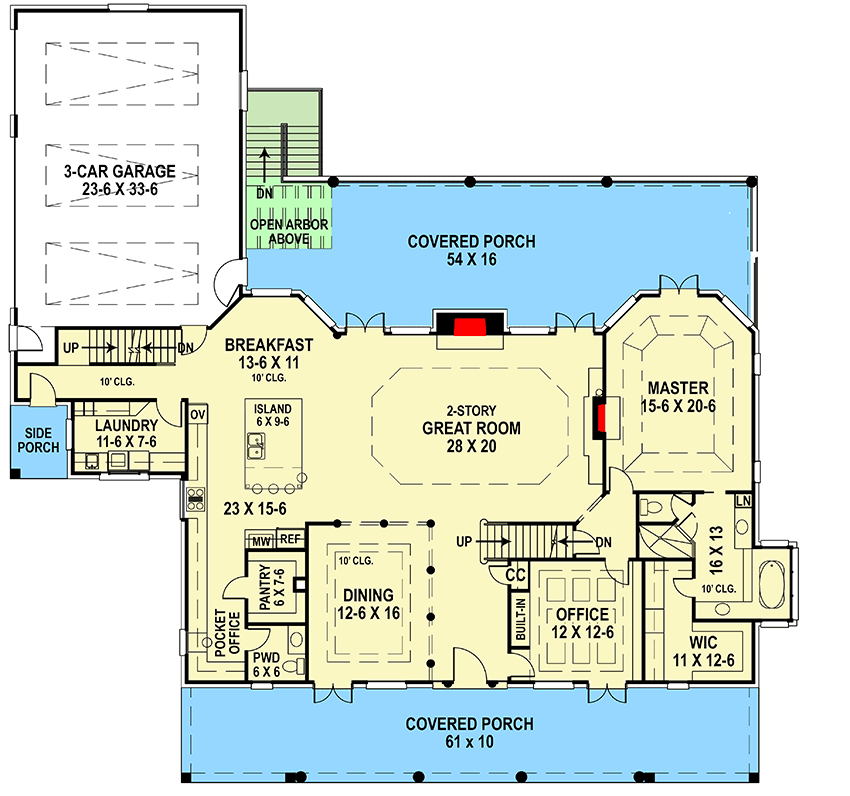 Plan 12027JL: Country Home Plan Master on Main - Floor Plan - Main Level - Country, Southern