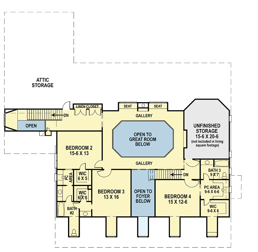 Plan 12027JL: Country Home Plan Master on Main - Floor Plan - 2nd Floor - Country, Southern