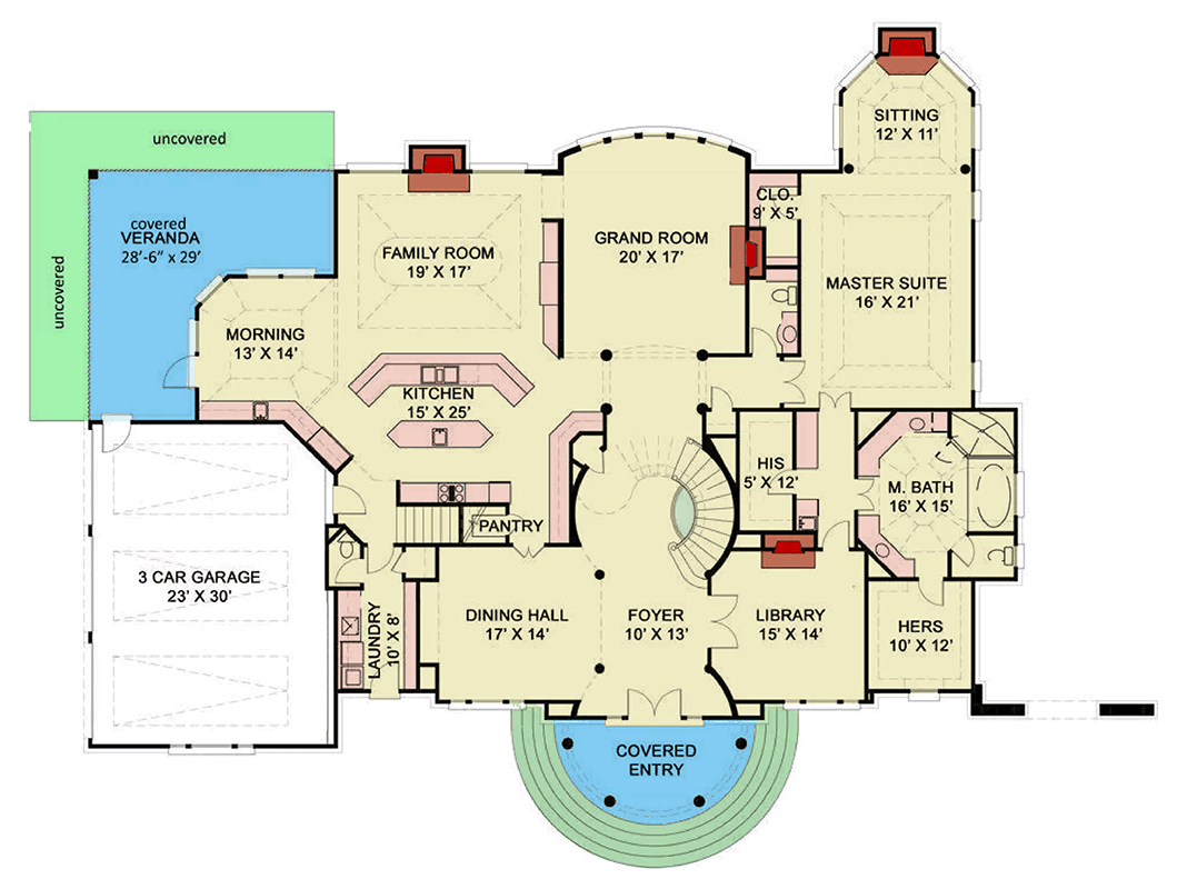 Plan 12056JL: Grand Georgian House Plan with Five Bedrooms and Luxurious Main Level - Floor Plan - Image #4 - Georgian, Traditional