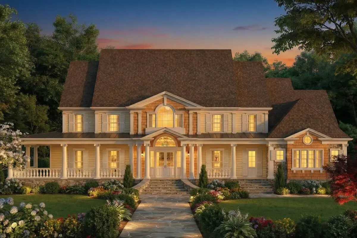 Luxury Traditional House Plan with 5 Bedrooms and Expansive Covered Porch