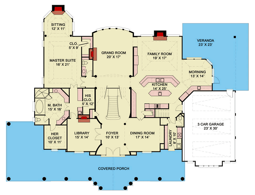 Plan 12260JL: Southern Traditional House Plan with 4 Bedrooms and Grand Living Spaces - Floor Plan - Image #9 - Country, Southern, Traditional