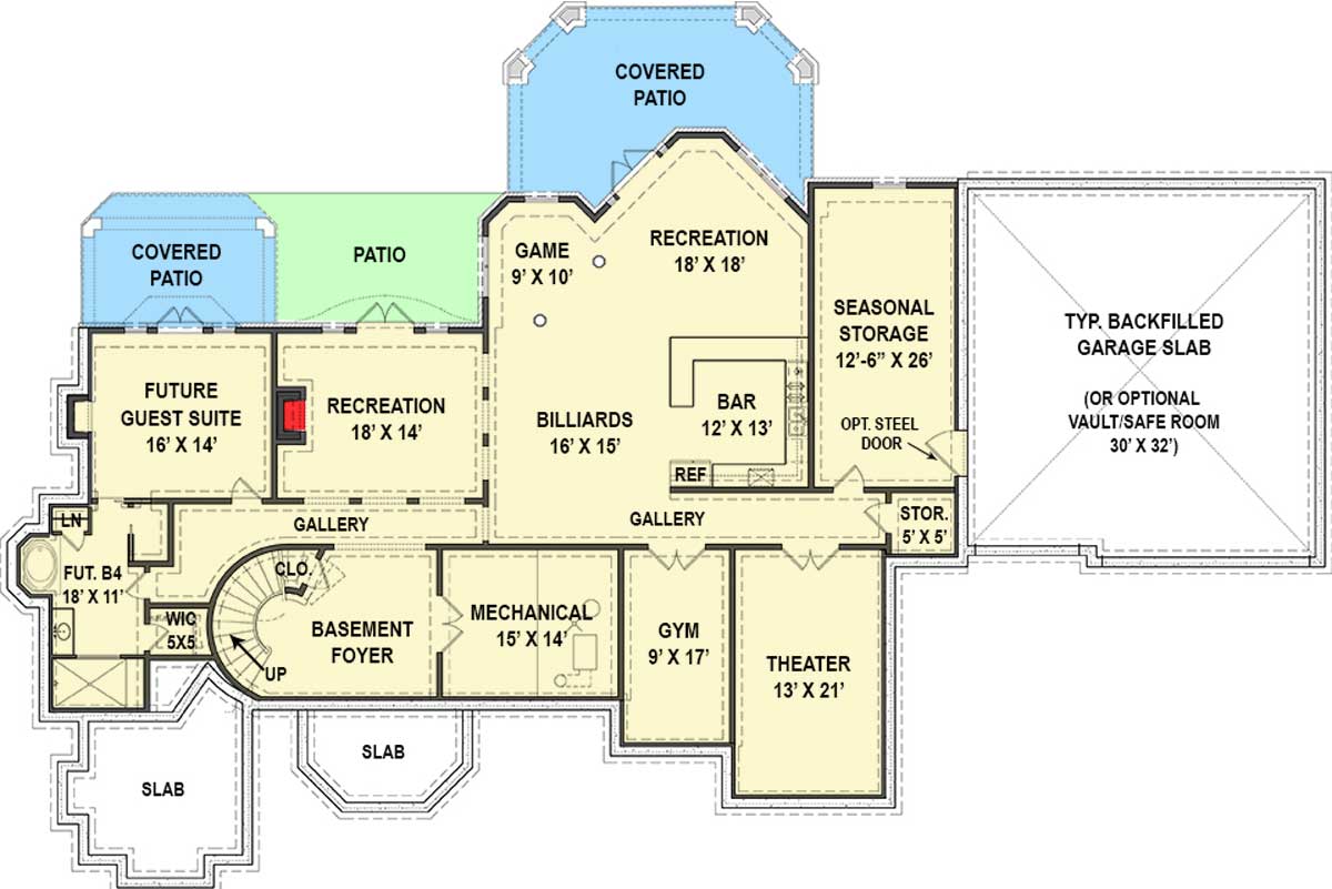 Plan 12287JL: Luxurious European House Plan with In-law Suite - Floor Plan - Lower Level - European, French Country, Traditional