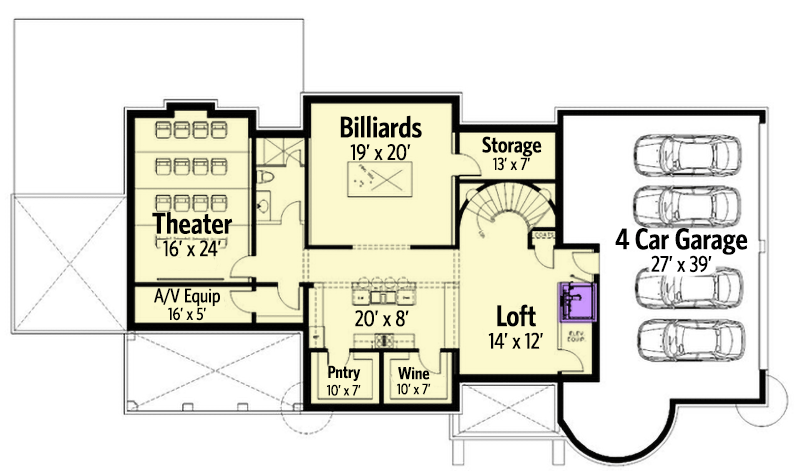 Plan 12289JL: European Castle with Grand Staircase - Floor Plan - Lower Level - European, French Country