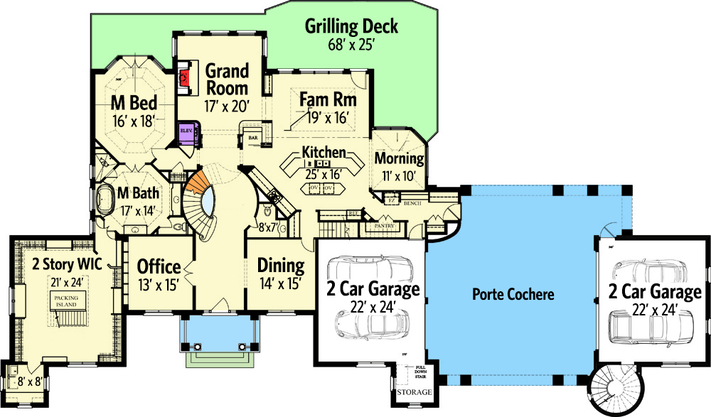 Plan 12292JL: European Castle with Two-Story Master Closet - Floor Plan - Main Level - European, French Country