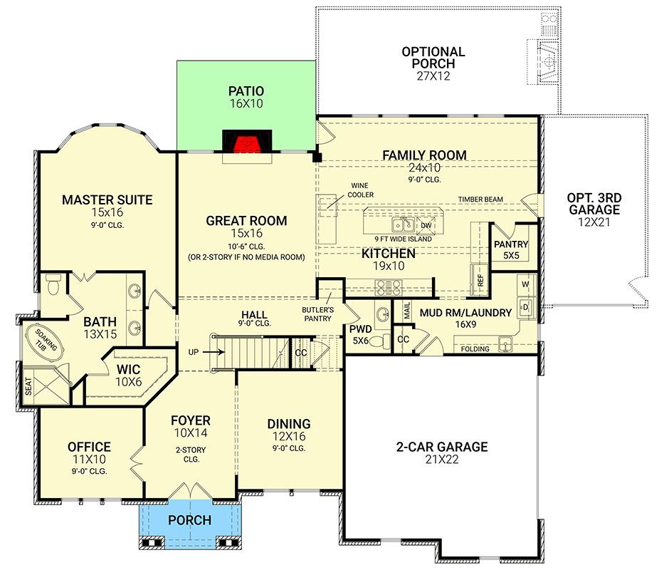 Plan 12304JL: European House Plan with Lots of Options - Floor Plan - Main Level - European