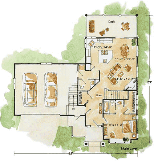 Plan 12919KN: Enchanting Mountain Cottage - Floor Plan - Main Level - Cottage, Mountain, Rustic, Vacation