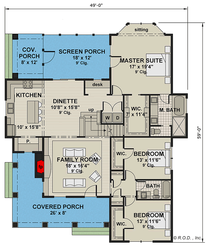 Plan 14306RK: Rustic Tones and a Wrap-Around Porch - 1811 Sq Ft - Floor Plan - Main Level - Bungalow, Cottage, Country, Northwest