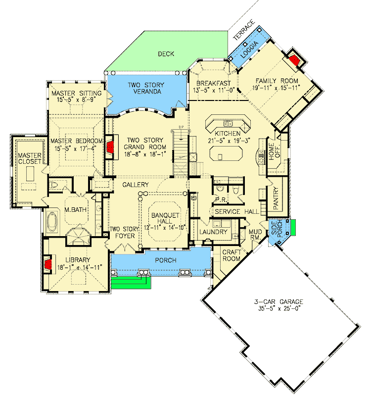 Plan 15680GE: Balcony Overlook - Floor Plan - Main Level - European, Traditional