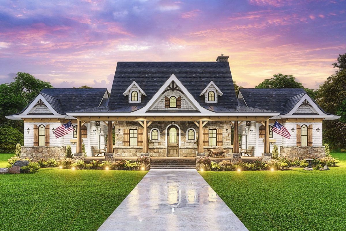 Arts and Crafts House Plan with Great Symmetry and 2 Master Bedrooms ...