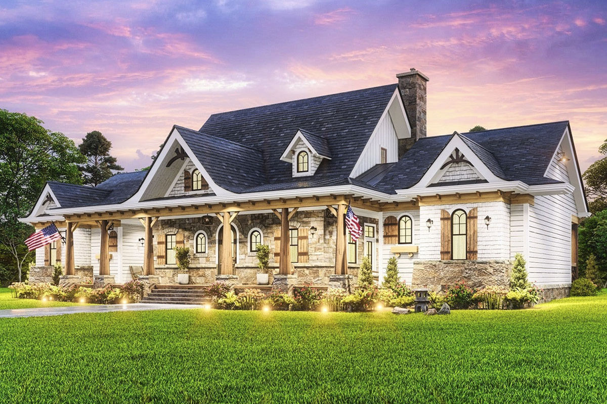Arts and Crafts House Plan with Great Symmetry and 2 Master Bedrooms ...