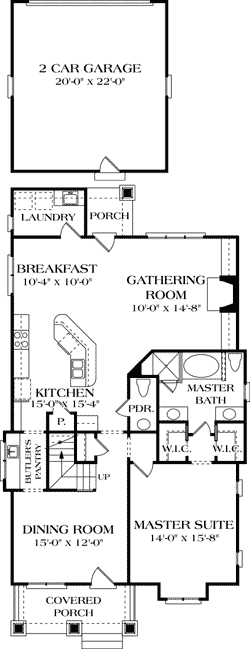 Plan 17685LV: Narrow Craftsman Cottage - Floor Plan - Main Level - Cottage, Craftsman, Shingle